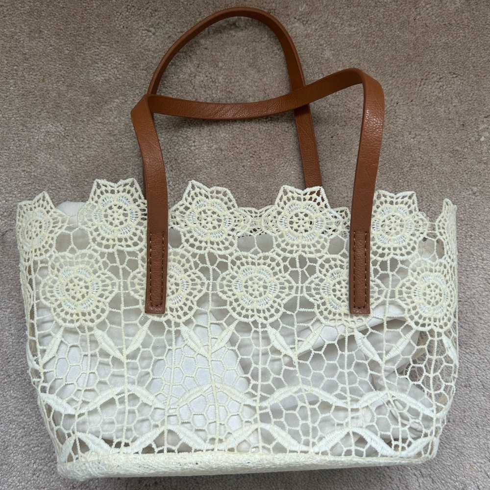 Elegant Cream Lace Tote Bag